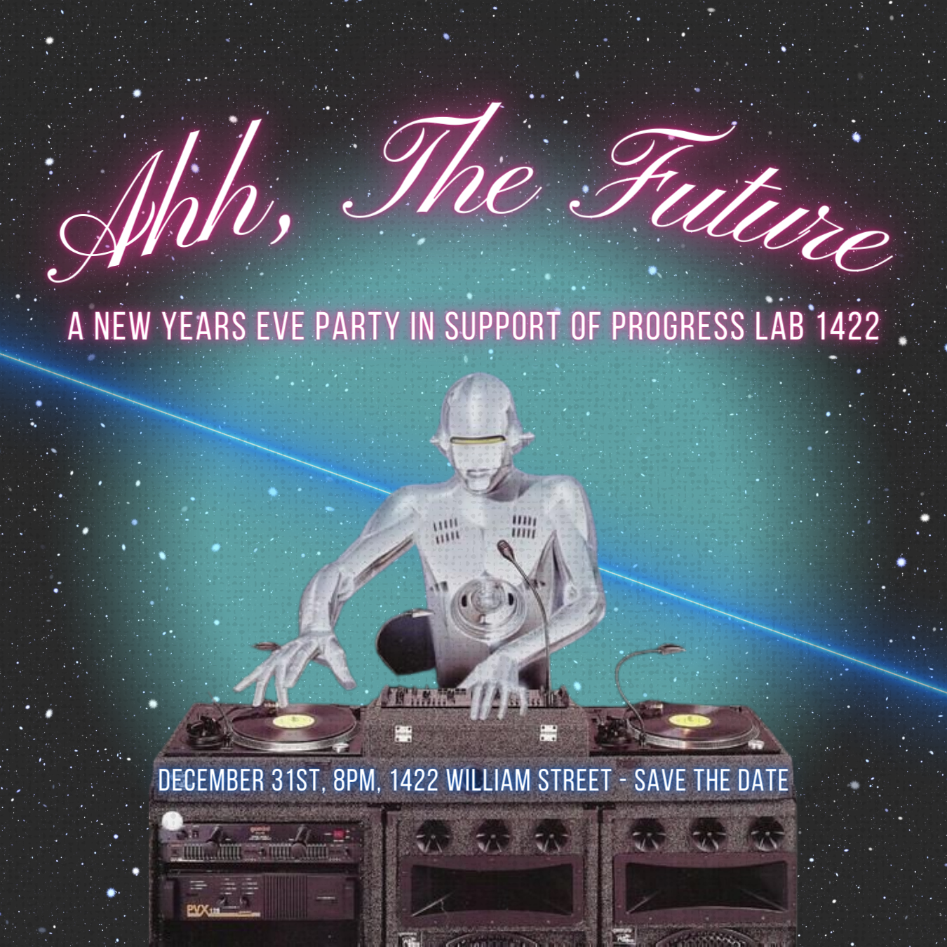 A poster for the new years eve party at PL1422.
